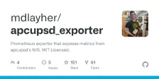 GitHub - mdlayher/apcupsd_exporter: Prometheus exporter that exposes metrics from apcupsd&#39;s NIS. MIT Licensed.