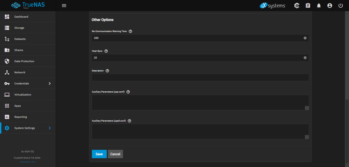 System Settings > Services > UPS > Other Options